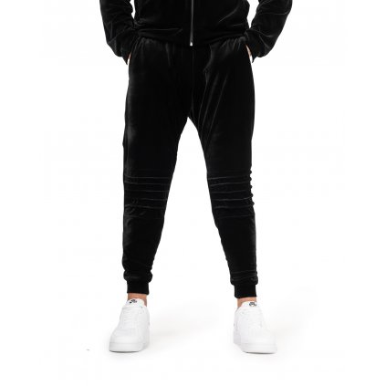 Černé pánské sametové tepláky s 3D detailem VANTA - přední pohled